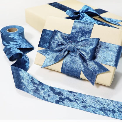 Velvet Ribbon Blue 1-1/2 inch Wide Double-Sided Glossy Fabric Ribbons for Christmas Tree Decor Gift Wrapping Flower Bouquet DIY Crafts 10Yd