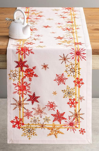Maison d' Hermine Table Runner 100% Cotton Single Layer Table Runners 108 inches Long for Thanksgiving Christmas Decorations Home Kitchen Dining Party Wedding (Crystal Star, 14.5" x 108")