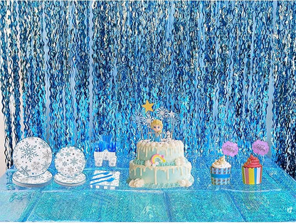 Wavy Blue Streamers Party Backdrop - GREATRIL Fringe Curtain for Pool Party/Birthdays/VBS/Beach/Under Sea - 3.2ft X 6.5ft - 2 Packs