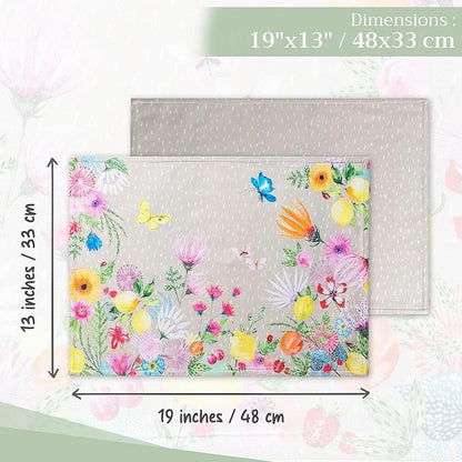 Maison d' Hermine Placemats Set of 4 100% Cotton Washable Cloth Place Mats, Reusable Table Mats for Kitchen Dining Decoration, Party, Wedding, Restaurant Spring/Summer (Jardin D'Ete - Fog, 13" x 19")
