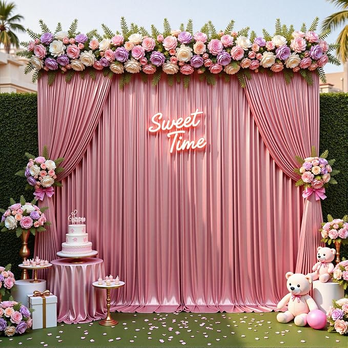 gogoparti 20x10FT Rose Gold Sequin Backdrop Curtain - 4 Panels of 5x10FT Wrinkle-Free Glitter Drapes for Photography, Birthdays, Weddings & Graduations