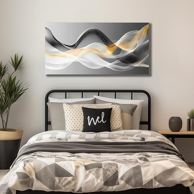 JuhaiArt Gold Wall Art Black Wall Decor Abstract Wall Decorations for Bedroom Office White Picture Artwork Modern Poster 20"x 40"