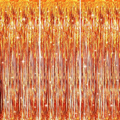 GOER 3.2 ft x 8.2 ft Metallic Tinsel Foil Fringe Curtains Party Photo Backdrop Party Streamers for Birthday,Graduation,New Year Eve Decorations Wedding Decor (3 Packs,Orange)