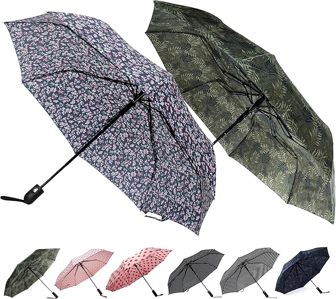 Nollia Windproof Automatic Travel Umbrella, Compact Portable with Reinforced Ribs for Sun & Rain