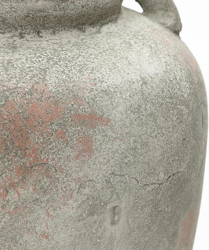 LuxenHome Rustic Ceramic Vase, 13.4" Tall Old-World Gray & Brown Round Terracotta Vases with Handles, Big Farmhouse Pottery for Dining Table Decor, Vintage Flower Vase for Living Room Home Decor