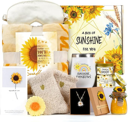 Sunflower Gifts for Women Sending Sunshine Gift-Birthday Christmas Gifts for Women Unique-Thank You-Self Care Package-Get Well Gift-Inspirational Spa Gift Basket for Mom Grandma Wife Friends Sister