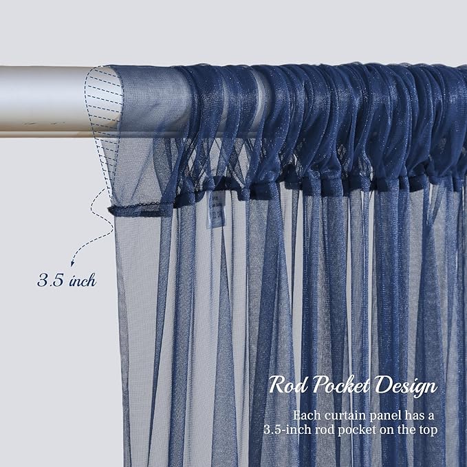 10x10ft Navy Blue Tulle Backdrop Curtain with Lights String for Parites, Sheer Backdrop Curtains for Wedding Baby Shower Birthday Party Photo Shoot Decorations