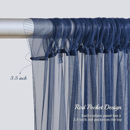 10x10ft Navy Blue Tulle Backdrop Curtain with Lights String for Parites, Sheer Backdrop Curtains for Wedding Baby Shower Birthday Party Photo Shoot Decorations