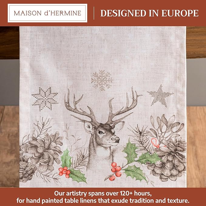 Maison d' Hermine Table Runner 100% Cotton Single Layer Table Runners 72 inches Long for Thanksgiving Christmas Decorations Home Kitchen Dining Party Wedding (Christmas Dew, 14.5" x 72")