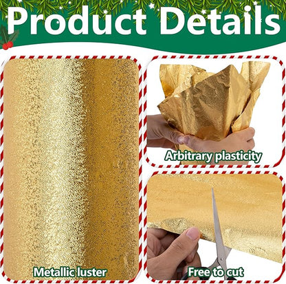 Iceyyyy 2 Roll 10 Yard Christmas Plant Pot Floral Foil, Matte Texture Floral Foil Plant Pot Covers, Golden Florals Foils Wrapping Paper for Home Garden Pots Vases DIY Decoration