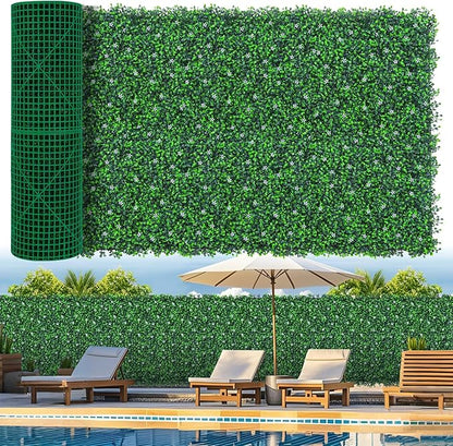 Artificial Boxwood Roll Panels with Flowers,40"x 120"(33.33 sq.ft) UV-Anti Faux Ivy Leaves Privacy Fence Screen Grass Wall Roll Panels for Indoor Home Decor and Outdoor Garden Backyard