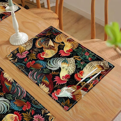 Rooster Placemats Set of 4 Rustic Country Farm Chicken Table Mats Washable Place Mats for Home Party Indoor Kitchen Dining Table Decoration 12x18 Inch