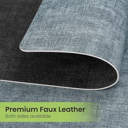 Placemats Set of 4, Faux Leather Heat Resistant Wipeable Placemats, Dual Sided Waterproof Washable Table Mats with Coaster, Suitable for Kitchen, Dining, Table Decor (4, Black Light Blue)