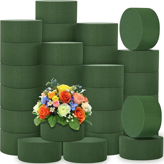 36 Packs Round Floral Foam Blocks Green Wet Dry Flower Foam Bricks 3.15 Inch DIY Flower Arrangement Supplies Kit Florist Block for Aisle Flowers Wedding Party Decorations