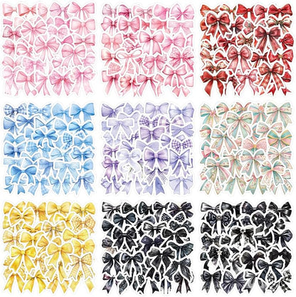 18 Sheets 7 Colors Bow Stickers, 720 PCS Cute Aesthetic Coquette Girly Decorative Stickers with 360 Designs for Crafts Scrapbooking Journaling Party Favors for Teens Women