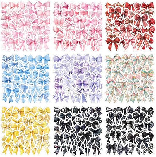 18 Sheets 7 Colors Bow Stickers, 720 PCS Cute Aesthetic Coquette Girly Decorative Stickers with 360 Designs for Crafts Scrapbooking Journaling Party Favors for Teens Women