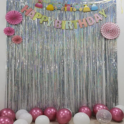 BRAVESHINE Silver Streamers Party Backdrop - 2Pcs 3.2x8.2ft Tinsel Foil Fringe Curtain for Christmas/New Years/Birthdays/Bachelorette/Anniversary/Engagement/Dance Ball/Winter’s Snowflake Decorations