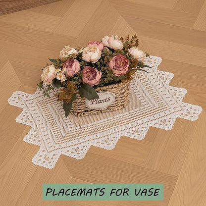Jayla 2 Pcs Rectangle Lace Placemats for Tables Embroidered Lace Tablemats Vintage Crochet Floral Table Runner Vintage Wedding, Tea Party Decor,12x17 Inch
