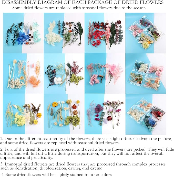 4 Packs Real Natural Dried Flowers for Making Mobile Phone Case Candle Handmade Crafts Epoxy Resin Pendant Necklace Jewelry DIY Accessories,Mixed Multi-Color Dried Flowers(Random Shipping 4 Packs)