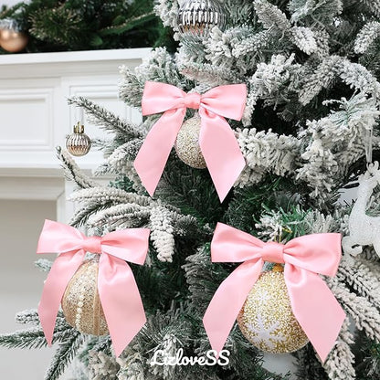 Pink Satin Ribbon Twist Tie Bows 5 Inch Pre-Tied Blush Pink Gift Bows for Crafts, Treat Bags, Party Favors, Wedding, Baby Shower, Candy Apple, Christmas Tree (36 Pack)