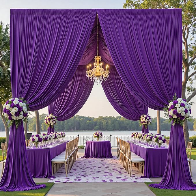 PartyVillage 20ft×15ft Deep Purple Backdrop Curtain for Wedding Parties, 4 Panels Wrinkle Free 15 FT Long Polyester Photo Backdrop Drapes Back Drop Cloth for Birthday Photography Background