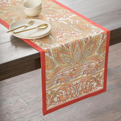 Maison d' Hermine Table Runner 100% Cotton Single Layer Table Runners 48 inches Long for Thanksgiving Christmas Decorations Home Kitchen Dining Party Wedding (Kashmir Paisley, 14.5" x 48")
