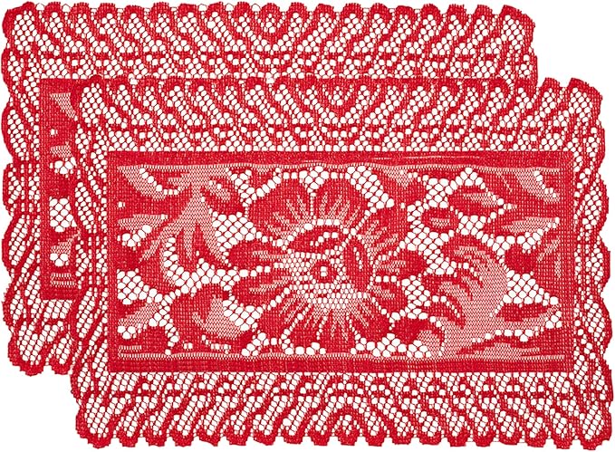 Jayla 2 Pcs Rectangle Lace Placemats for Tables Embroidered Lace Tablemats Vintage Crochet Floral Table Runner Vintage Wedding, Tea Party Decor,12x17 Inch