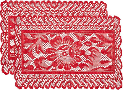 Jayla 2 Pcs Rectangle Lace Placemats for Tables Embroidered Lace Tablemats Vintage Crochet Floral Table Runner Vintage Wedding, Tea Party Decor,12x17 Inch