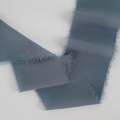 MEEDEE Dusty Blue Chiffon Ribbon 3 Inch Fringe Ribbons Slate Blue Chiffon Silk Frayed Edge Ribbon Wide Chiffon Ribbons for Crafts, Flower Bouquet, Wedding Favors Wrapping (2 Rolls 10 Yards)
