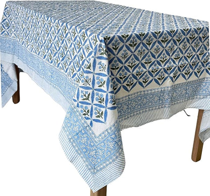 ATOSII Cotton Tablecloth Netta Blue 72" X 140" Inches
