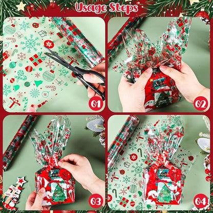 woric Cellophane Wrap for Gift Baskets 17in x 82 Ft Christmas Cellophane Wrap Roll Gift Basket Wrapping Plastic for Gift Wrapping Treats Party Favors Christmas Decoration