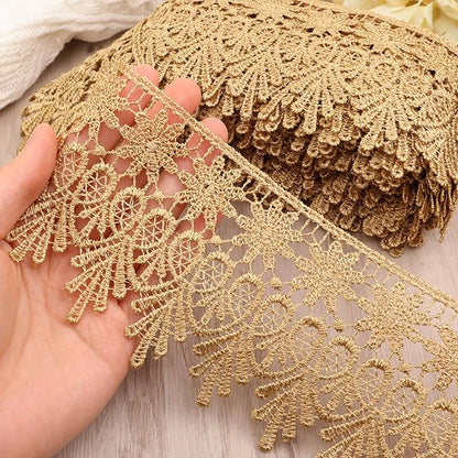 Green Lace Trim 7.5 Yards Wide Embroidered Floral Trim Edge Venise Lace Ribbon for Wedding Dress Crafting, Costume Design, DIY Apparel Embellishment, Home Decor