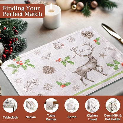 Maison d' Hermine Placemats Set of 4 100% Cotton Washable Cloth Place Mats, Reusable Table Mats for Thanksgiving Christmas Decorations Kitchen Dining Party Wedding (Christmas Dew, 13" x 19")