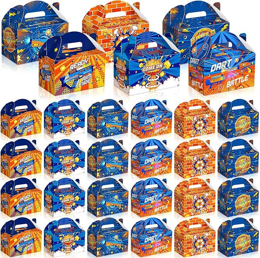 24 Pcs Dart Party Favors Gift Boxes Goodie Candy Treat Cookie Boxes Halloween Candy Containers with Handles for Dart Gun Theme Birthday Party Gift Wrapping