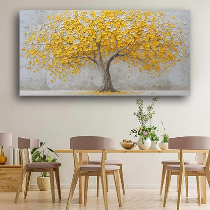 Yellow Abstract Ginkgo Tree Picture Print Canvas Wall Art Living Room Dining Room Office Study Bedroom Wall Decor Wall Art Prints Modern Style Artwork Waterproof Ready to Hang - 20x40 Inch