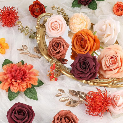 AGIRL Artificial Flowers Combo Silk Mix Terracotta Fake Flower with Stems for DIY Wedding Bouquets Centerpieces Arrangements Table Chair Decor Baby Shower Home Decor (Terracotta)