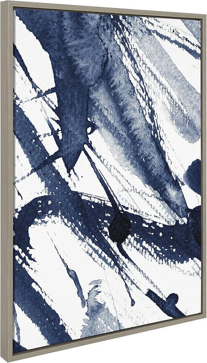 Kate and Laurel Sylvie Indigo Watercolor Framed Canvas Wall Art by Amy Peterson Art Studio, 23x33 Gray, Decorative Abstract Art Print for Wall