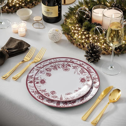 Trendables Plastic Plates For Party Supplies, Floral Disposable Plates For Party & Weddings 200 Pcs - 100 x 8 Dessert Plates & 100 x 10 Plastic Dinner Plates, Plate Set Disposable Dinnerware Sets