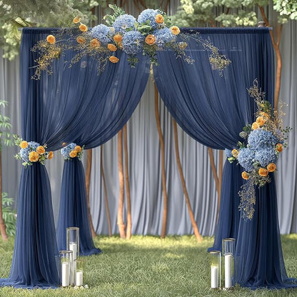 10ft X 10ft Navy Blue Tulle Backdrop Curtain for Parites, Sheer Backdrop Curtains Fabric Drapes for Wedding Ceremony Arch Party Stage Decorations