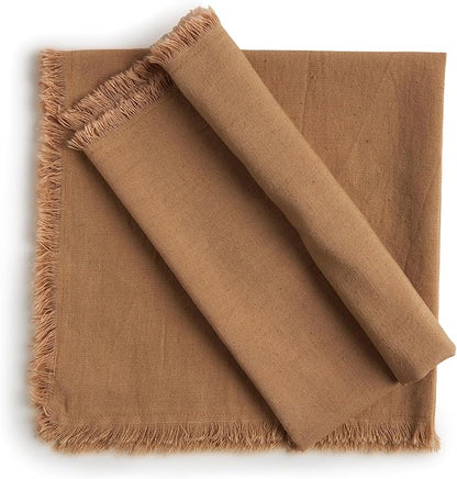 ACCENTHOME Brown Cotton Linen Napkin Set of 12 18x18 inch Dinner Napkins - Washable Soft Premium Hotel Quality Reusable Hemmed Edges Napkins Perfect Table Linens for Family Dinners, Weddings