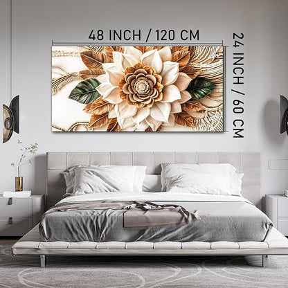 Tarfupth Boho Flower Canvas Wall Art for Living Room White and Brown Large Canvas Prints Botanical Pictures for Bedroom Office Home Decor 24"x48"