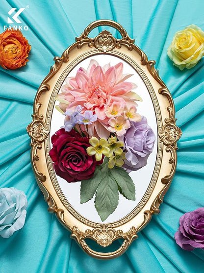 FANKO Artificial Flowers Rainbow Rose, Mixed Combo Fake Silk Flowers Blue & Red Rose Purple Burgundy Roses with Dahlia Assorted Blooms for DIY Wedding Bridal Bouquets/Centerpieces/Home Decor