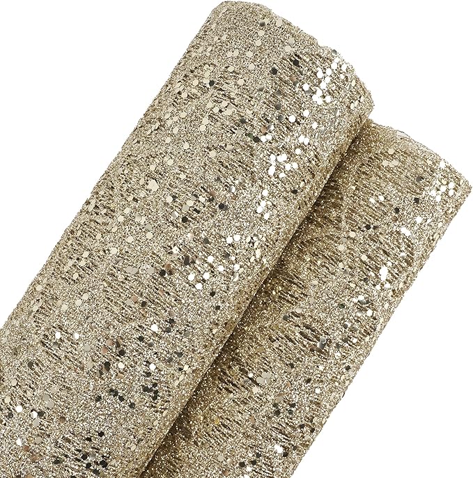 MEEDEE Champagne Gold Glitter Mesh Star Web Ribbon 10 Inch Wide by 10 Yards Roll Champagne Fabric Ribbon Decorative Champagne Mesh Ribbon for Christmas Tree, Garland, Holiday Wreaths, Bows
