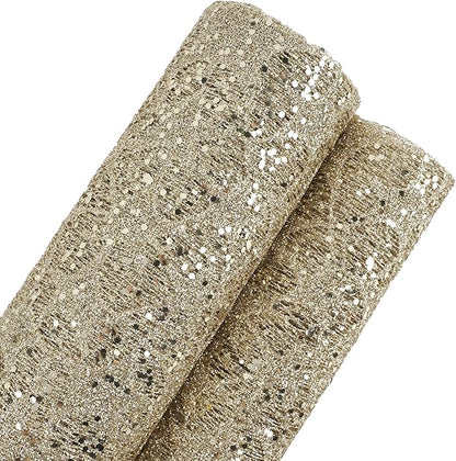 MEEDEE Champagne Gold Glitter Mesh Star Web Ribbon 10 Inch Wide by 10 Yards Roll Champagne Fabric Ribbon Decorative Champagne Mesh Ribbon for Christmas Tree, Garland, Holiday Wreaths, Bows