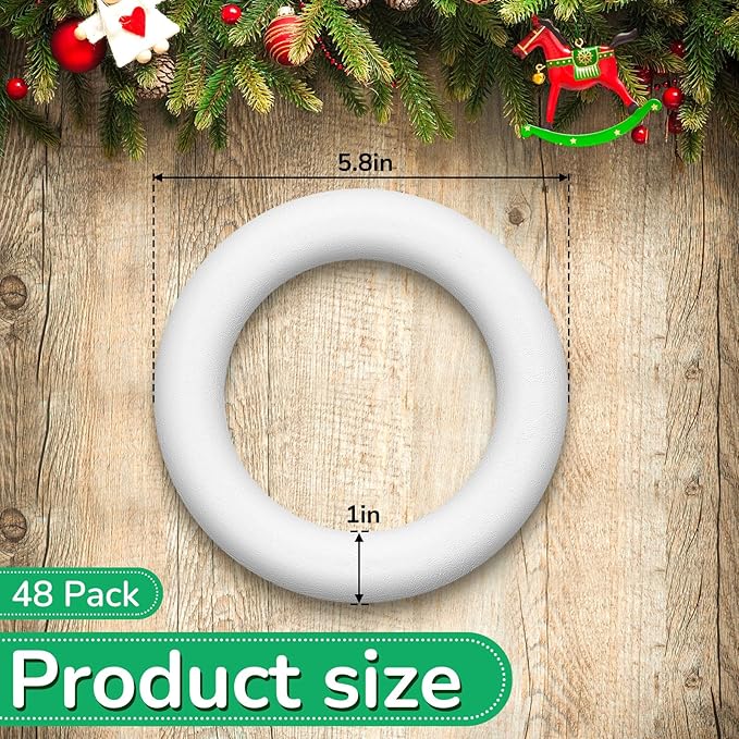 Juexica 24 Pcs 6 Inch Foam Wreath Forms for Crafts Foam Circles Ring Small Wreath Polystyrene Foam Ring for Wedding Home Flower Projects DIY Arts Crafts Supplies Christmas Decorations