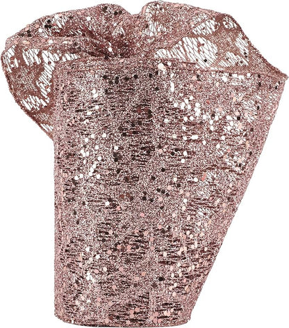 MEEDEE 6 Inch Wide Wired Ribbon Rose Gold Glitter Mesh Web Wired Edge Ribbon by 10 Yards Roll Rose Gold Wired Ribbons for Christmas Tree, Garland, Holiday Wreaths, Bows, Centerpiece, Gift Wrapping