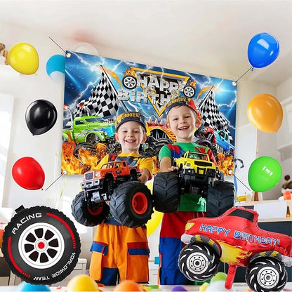 Monster Truck Birthday Party Decorations Men,Happy Birthday Banner,Balloon Arch Kit,Foil Balloons,Cake toppers
