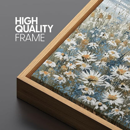 SIGNFORD Extra Large Framed Canvas Print Wall Art Coastal Wildflowers Beach Meadow Landscape llustrations Modern Art Relax/Calm Warm for Living Room, Bedroom, Office - 60"x30"