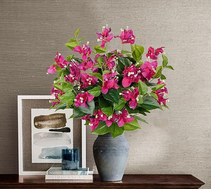 Hollyone 2Pcs Bougainvillea Artificial Flowers Bouquets Red Fake Flower Silk Flowers with Long Stem Floral Arrangements Faux Bougainvillea Flower Plant for DIY Wedding Party Centerpieces Home Decor