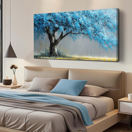 Blue Tree Wall Art for Office Blue Canvas Wall Art for Living Room Tree of Life Poster for Dining Room Size 24 x 48 Inch